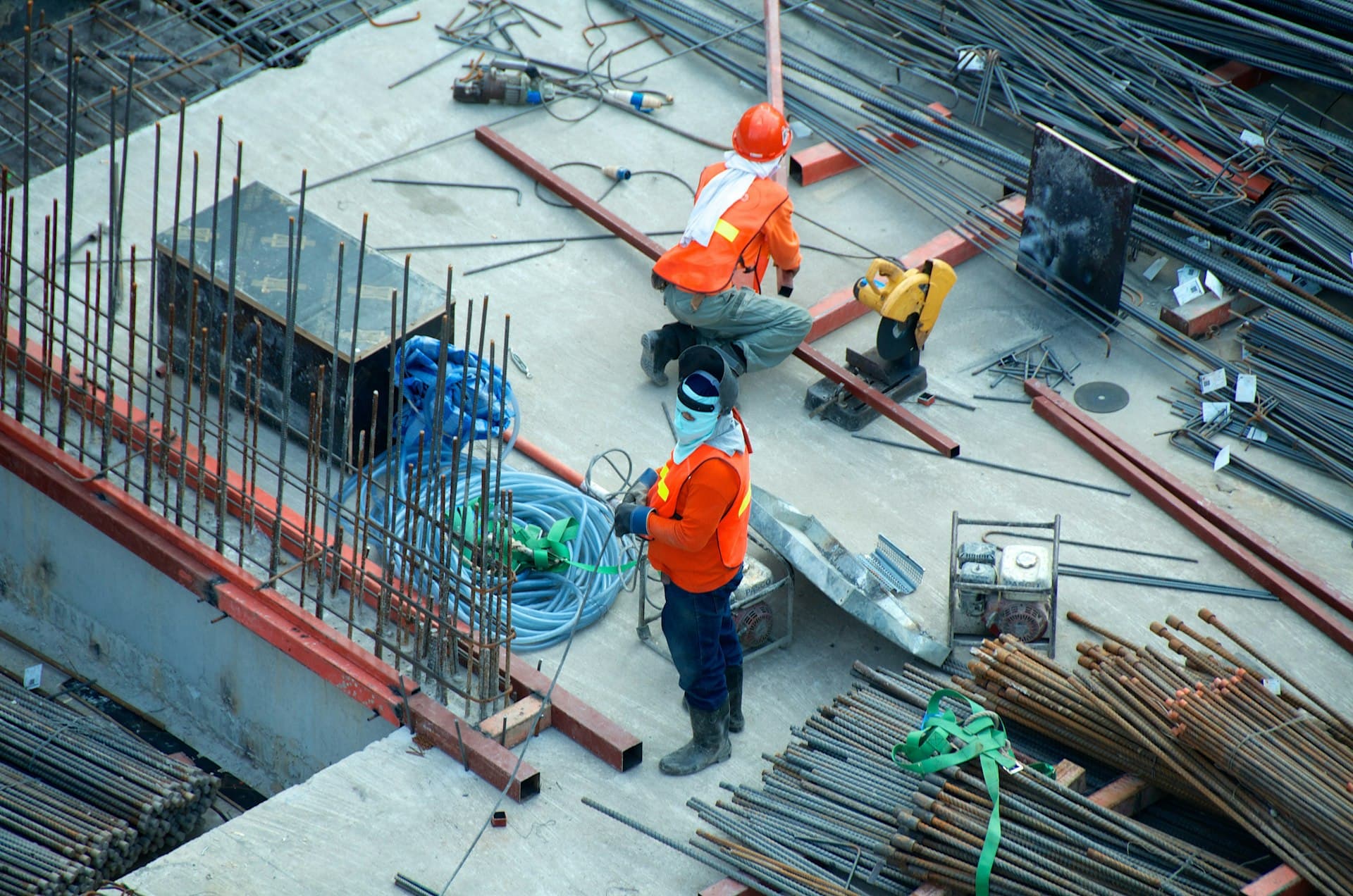 Construction crew at work on a Texas jobsite at golden hour